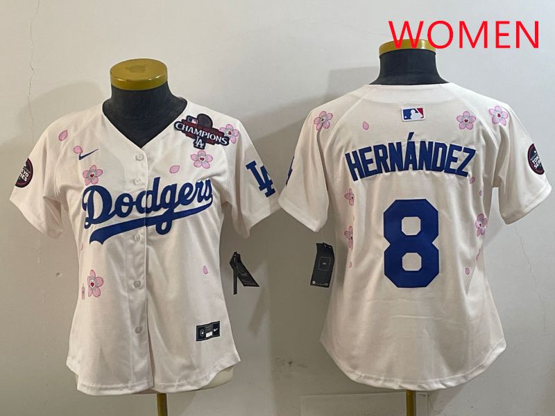 Women Los Angeles Dodgers 8 Hernandez Cream Sakura Edition 2025 Nike MLB Jersey style 3